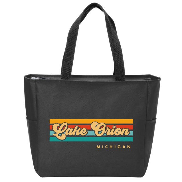 Vintage Sunset Stripes Lake Orion Michigan Zip Tote Bag