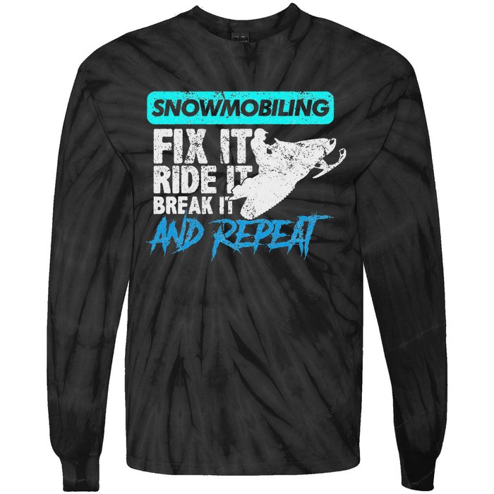 Vintage Snowmobile Snowmobiling Gear Fix It Ride It Tie-Dye Long Sleeve Shirt