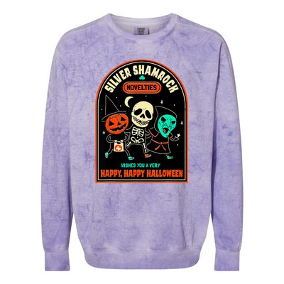 Vintage Silver Shamrock Novelties Happy Happy Halloween Colorblast Crewneck Sweatshirt