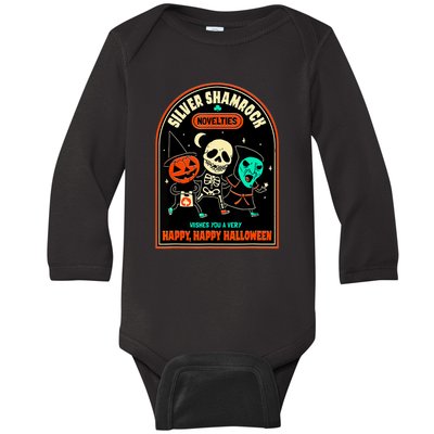 Vintage Silver Shamrock Novelties Happy Happy Halloween Baby Long Sleeve Bodysuit