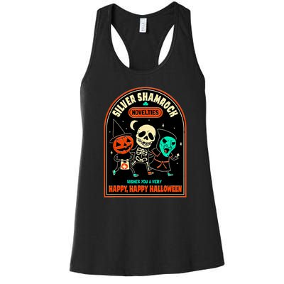 Vintage Silver Shamrock Novelties Happy Happy Halloween Women's Racerback Tank