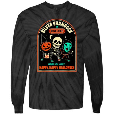 Vintage Silver Shamrock Novelties Happy Happy Halloween Tie-Dye Long Sleeve Shirt