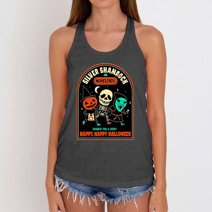 Vintage Silver Shamrock Novelties Happy Happy Halloween Women's Knotted Racerback Tank