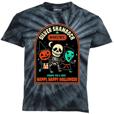 Vintage Silver Shamrock Novelties Happy Happy Halloween Kids Tie-Dye T-Shirt