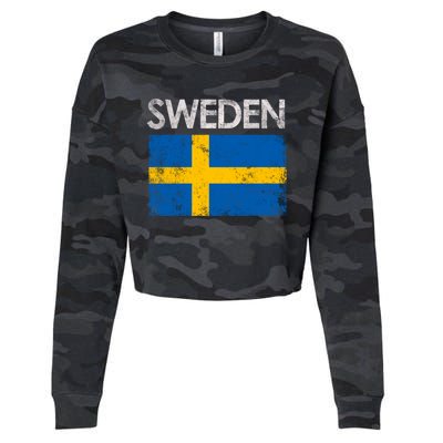 Vintage Sweden Swedish Flag Pride Gift Cool Gift Cropped Pullover Crew