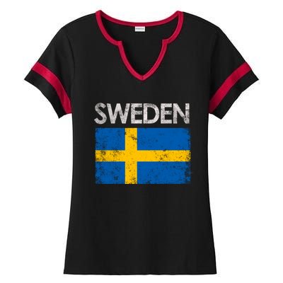 Vintage Sweden Swedish Flag Pride Gift Cool Gift Ladies Halftime Notch Neck Tee