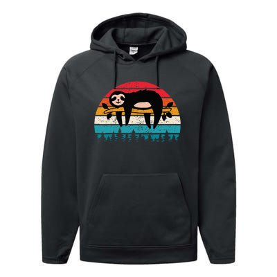 Vintage Sunset Sloths Performance Fleece Hoodie