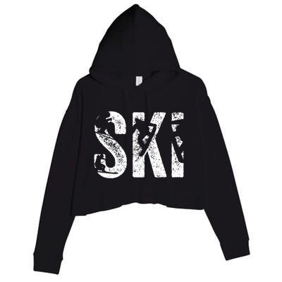 Vintage Ski Snowboard Retro Skiing Snowboarding Ski Lover Gift Crop Fleece Hoodie