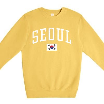 Vintage Seoul South Korea Country Flag Souvenir Vacation Cool Gift Premium Crewneck Sweatshirt