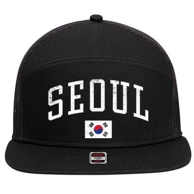 Vintage Seoul South Korea Country Flag Souvenir Vacation Cool Gift 7 Panel Mesh Trucker Snapback Hat