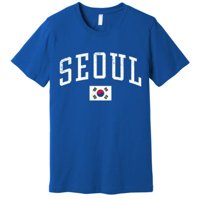 Vintage Seoul South Korea Country Flag Souvenir Vacation Cool Gift Premium T-Shirt