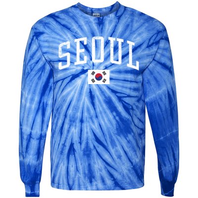 Vintage Seoul South Korea Country Flag Souvenir Vacation Cool Gift Tie-Dye Long Sleeve Shirt