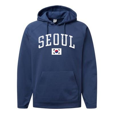 Vintage Seoul South Korea Country Flag Souvenir Vacation Cool Gift Performance Fleece Hoodie