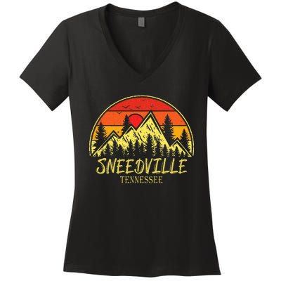 Vintage Sneedville Tennessee TN Mountains Hiking Souvenir Women's V-Neck T-Shirt