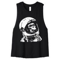 Vintage Space Travel Astronaut Monkey Women's Racerback Cropped Tank