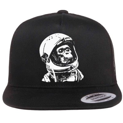 Vintage Space Travel Astronaut Monkey Flat Bill Trucker Hat