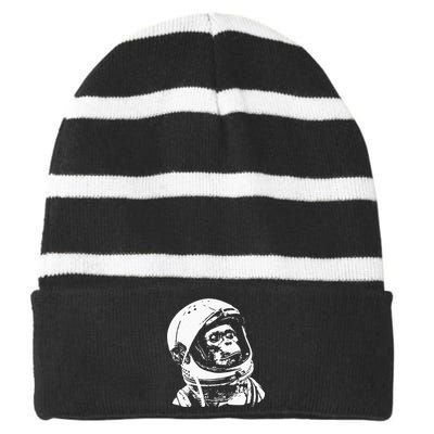 Vintage Space Travel Astronaut Monkey Striped Beanie with Solid Band