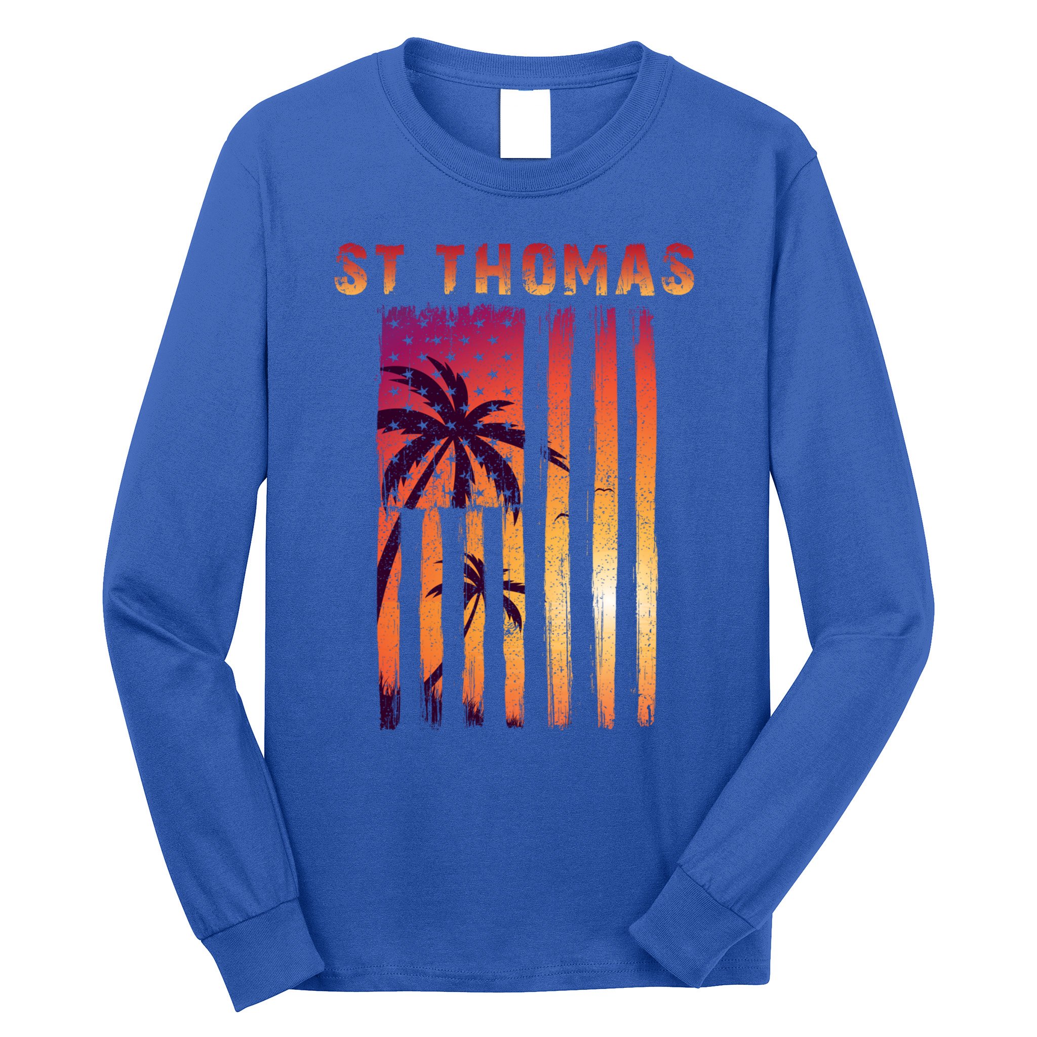 Vintage St Thomas Us Virgin Islands Patriotic Flag Gift Long Sleeve Shirt