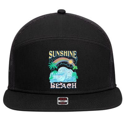 Vintage Summer Time Sunshine Beach 7 Panel Mesh Trucker Snapback Hat