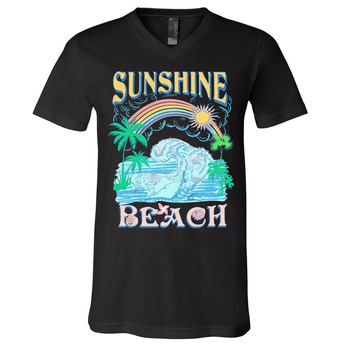 Vintage Summer Time Sunshine Beach V-Neck T-Shirt