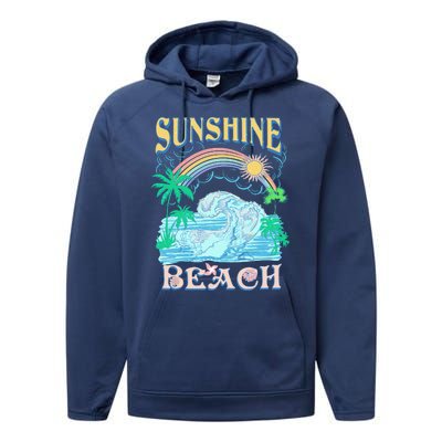 Vintage Summer Time Sunshine Beach Performance Fleece Hoodie