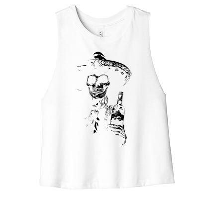 Vintage Skeleton Tequila Mexico Dia De Los Muertos Mexican Women's Racerback Cropped Tank