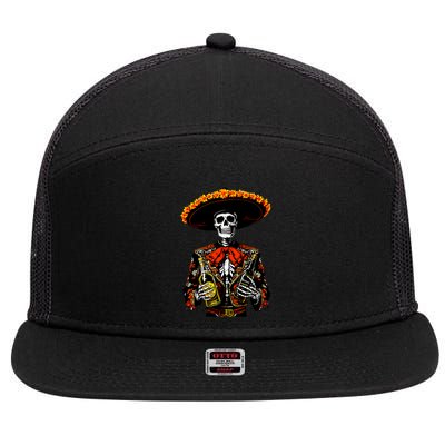 Vintage Skeleton Tequila Mexico Dia De Los Muertos Mexican 7 Panel Mesh Trucker Snapback Hat