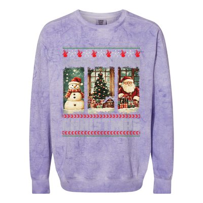 Vintage Small Town Christmas Retro Xmas Tree Santa Claus Colorblast Crewneck Sweatshirt