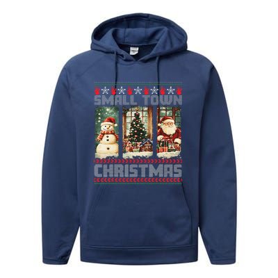 Vintage Small Town Christmas Retro Xmas Tree Santa Claus Performance Fleece Hoodie