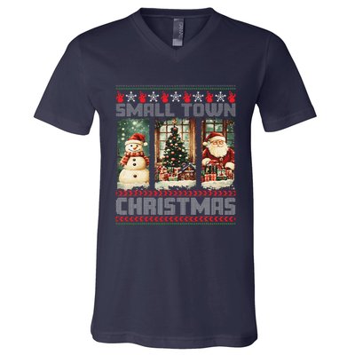 Vintage Small Town Christmas Retro Xmas Tree Santa Claus V-Neck T-Shirt