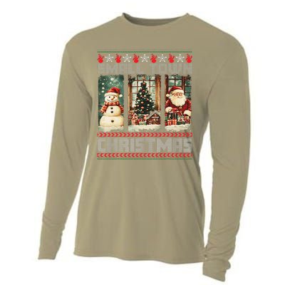 Vintage Small Town Christmas Retro Xmas Tree Santa Claus Cooling Performance Long Sleeve Crew