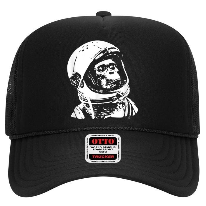 Vintage Space Travel Astronaut Monkey High Crown Mesh Back Trucker Hat