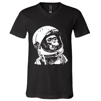 Vintage Space Travel Astronaut Monkey V-Neck T-Shirt