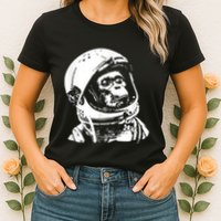 Vintage Space Travel Astronaut Monkey Womens T-Shirt