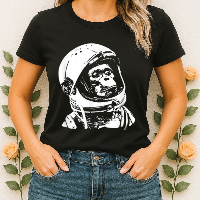 Vintage Space Travel Astronaut Monkey Womens T-Shirt