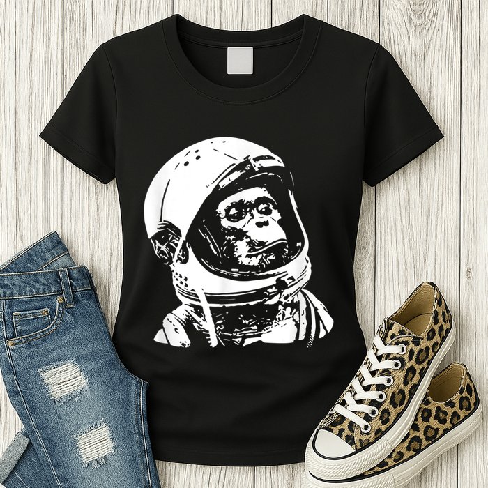 Vintage Space Travel Astronaut Monkey Womens T-Shirt