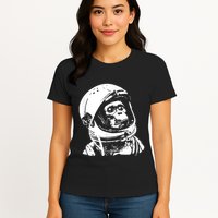 Vintage Space Travel Astronaut Monkey Womens T-Shirt