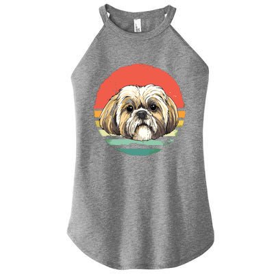 Vintage Shih Tzu Dog Animal Face Pet Puppy Shih Tzu Mom Dad Women’s Perfect Tri Rocker Tank