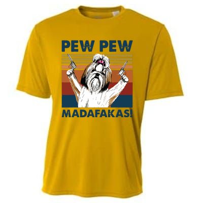 Vintage Shih Tzu Dog Pew Pew Madafakas Funny Crazy Dog Lover Cooling Performance Crew T-Shirt