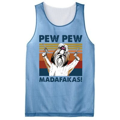 Vintage Shih Tzu Dog Pew Pew Madafakas Funny Crazy Dog Lover Mesh Reversible Basketball Jersey Tank