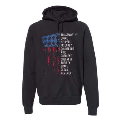 Vintage Scouting Us America Flag Scouting Law Premium Hoodie