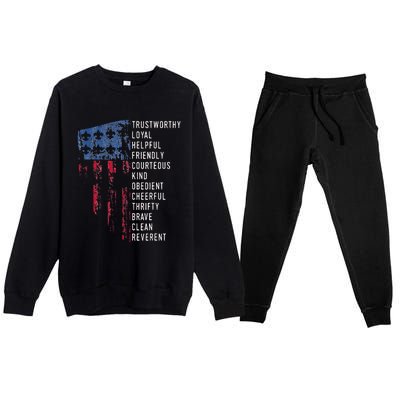 Vintage Scouting Us America Flag Scouting Law Premium Crewneck Sweatsuit Set