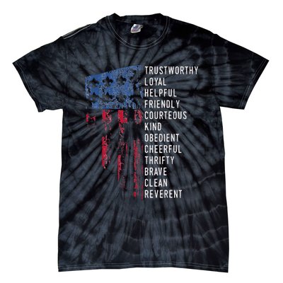 Vintage Scouting Us America Flag Scouting Law Tie-Dye T-Shirt