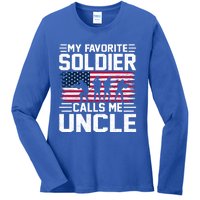 Vintage Style Usa Flag Soldier Uncle Army Father's Day Gift Ladies Long Sleeve Shirt