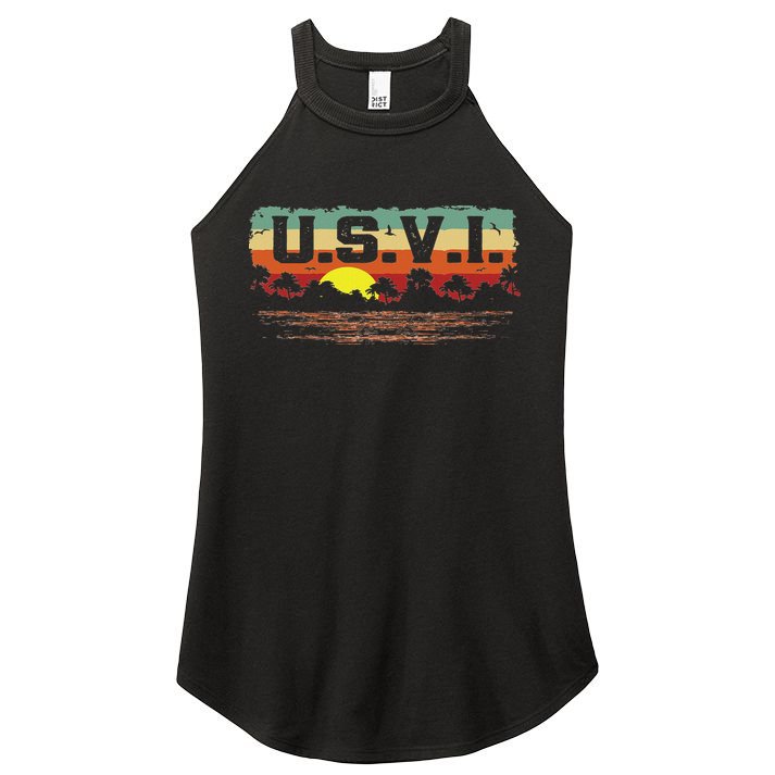 Vintage Sunset Usvi Us Virgin Islands Women's Perfect Tri Rocker Tank