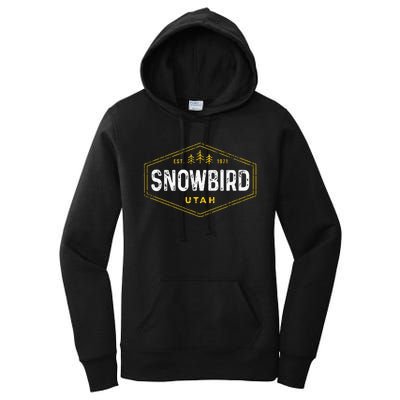 Vintage Snowbird Ut Hexagon Badge Utah Snow Ski Souvenir Women's Pullover Hoodie