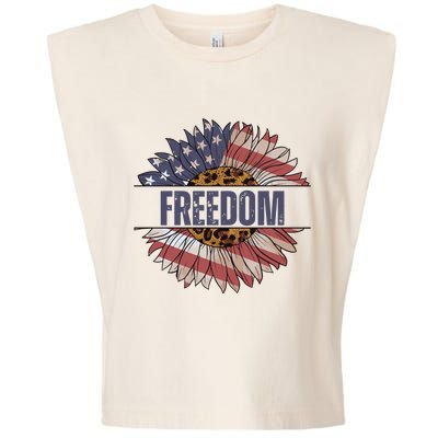 Vintage Sunflower USA Flag 4th Of July Garment-Dyed Women's Muscle Tee