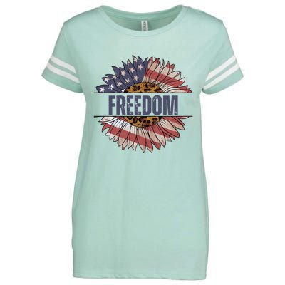 Vintage Sunflower USA Flag 4th Of July Enza Ladies Jersey Football T-Shirt