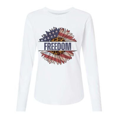 Vintage Sunflower USA Flag 4th Of July Womens Cotton Relaxed Long Sleeve T-Shirt