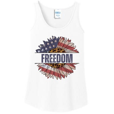 Vintage Sunflower USA Flag 4th Of July Ladies Essential Tank